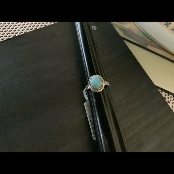 Larimar Blue .925 Carved Round 3 Size—7 - Picture 2 of 8